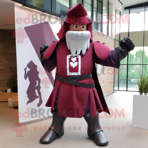 Maroon Medieval Knight mascot costume character dressed with a Poplin Shirt and Berets