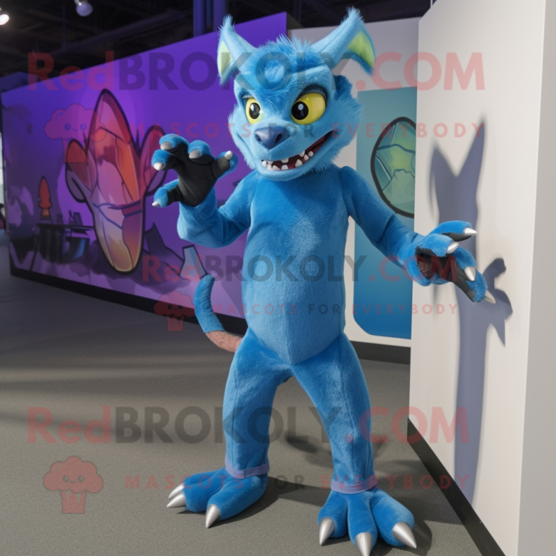 Blue Chupacabra mascot costume character dressed with a Tank Top and Shoe clips Blue Chupacabra mascot costume character dressed with a Tank Top and Shoe clips