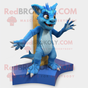 Blue Chupacabra mascot costume character dressed with a Tank Top and Shoe clips
