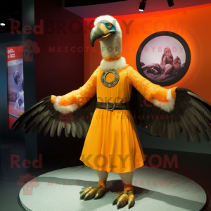 Orange Vulture mascot costume character dressed with a Circle Skirt and Bracelet watches