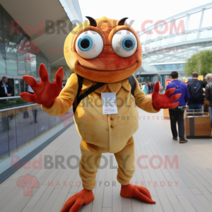 Olive Crab mascot costume character dressed with a Jacket and Earrings