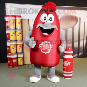 Gray Bottle Of Ketchup mascot costume character dressed with a Rugby Shirt and Belts