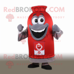 Gray Bottle Of Ketchup mascot costume character dressed with a Rugby Shirt and Belts