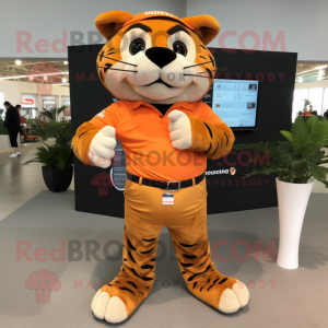 Orange Jaguar mascot costume character dressed with a Cargo Pants and Bracelet watches