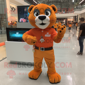 Orange Jaguar mascot costume character dressed with a Cargo Pants and Bracelet watches