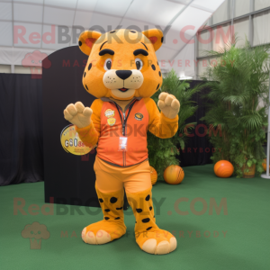 Orange Jaguar mascot costume character dressed with a Cargo Pants and Bracelet watches