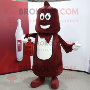 Maroon Bottle Of Milk mascot costume character dressed with a A-Line Dress and Briefcases