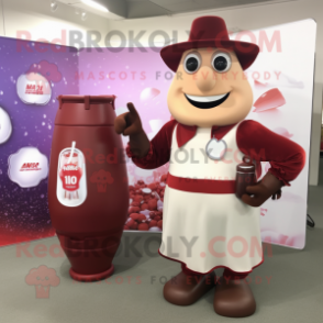 Maroon Bottle Of Milk mascot costume character dressed with a A-Line Dress and Briefcases