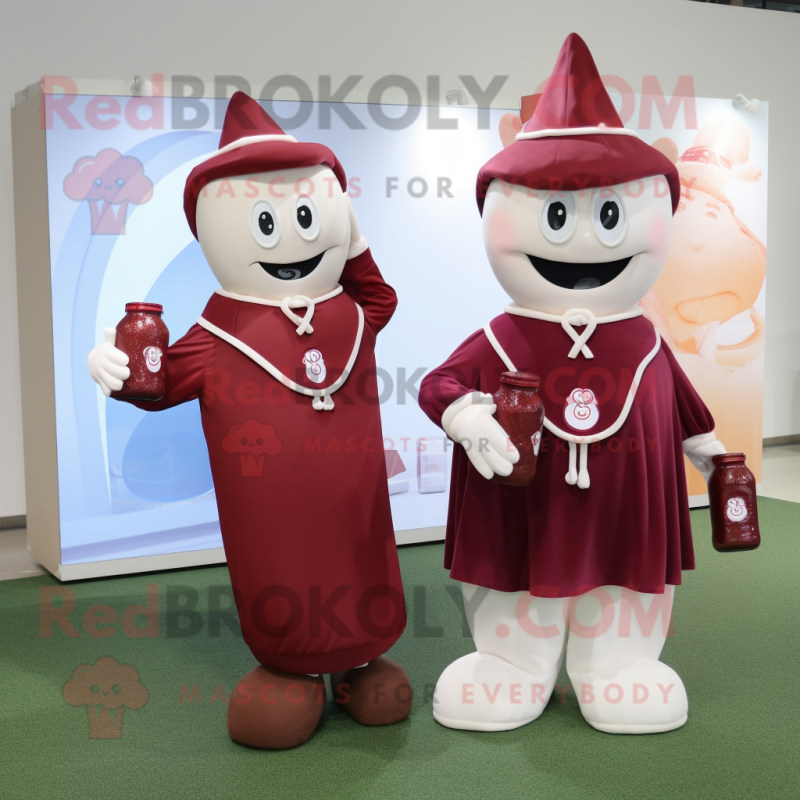 Maroon Bottle Of Milk mascot costume character dressed with a A-Line Dress and Briefcases