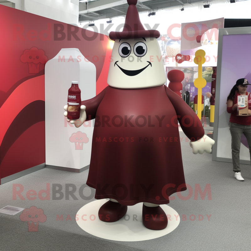Maroon Bottle Of Milk mascot costume character dressed with a A-Line Dress and Briefcases Maroon Bottle Of Milk mascot costume character dressed with a A-Line Dress and Briefcases