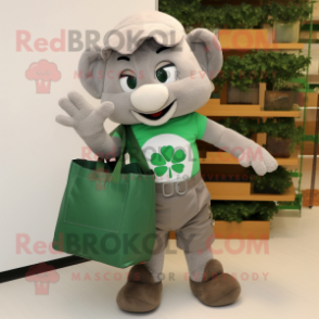 Gray Bunch Of Shamrocks mascot costume character dressed with a Bermuda Shorts and Tote bags