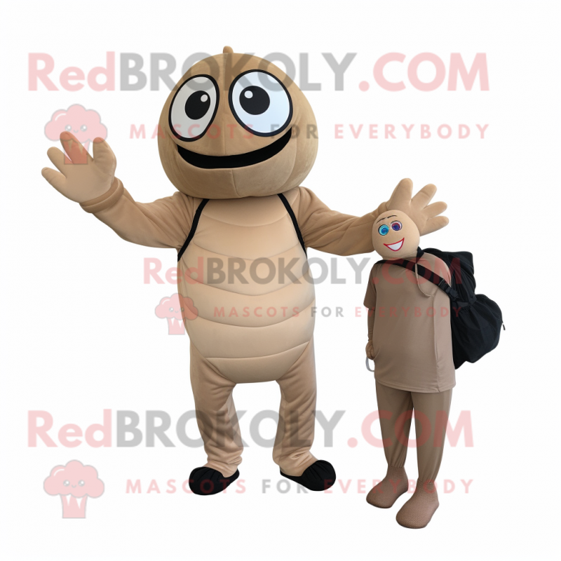 Tan Juggle mascot costume character dressed with a Turtleneck and Messenger bags