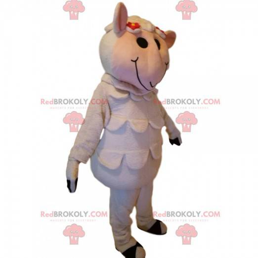 Mascotte divertente e graziosa delle pecore bianche -