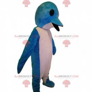 Super rolig vit och blå delfin maskot - Redbrokoly.com
