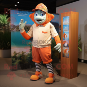 Tan Clown Fish mascot costume character dressed with a Bermuda Shorts and Cufflinks