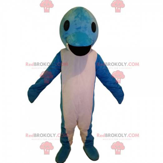 Mascote golfinho branco e azul super engraçado - Redbrokoly.com