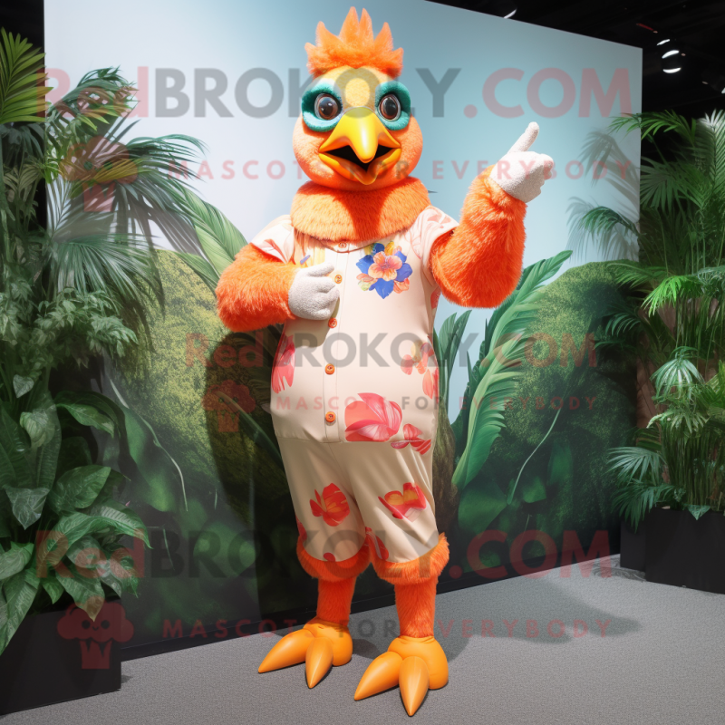 Peach Roosters mascot costume character dressed with a Jumpsuit and Wraps