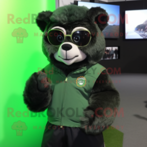 Green Spectacled Bear mascot costume character dressed with a Turtleneck and Hairpins