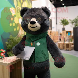 Green Spectacled Bear mascot costume character dressed with a Turtleneck and Hairpins