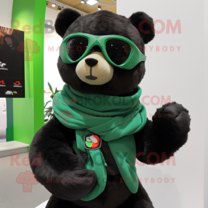 Green Spectacled Bear mascot costume character dressed with a Turtleneck and Hairpins