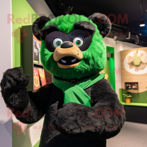 Green Spectacled Bear mascot costume character dressed with a Turtleneck and Hairpins