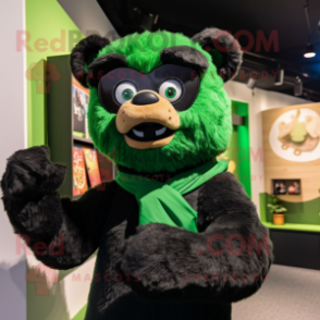 Green Spectacled Bear mascot costume character dressed with a Turtleneck and Hairpins