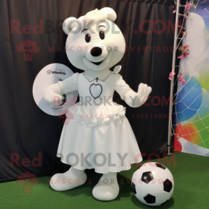 White Soccer Goal mascot costume character dressed with a A-Line Skirt and Necklaces