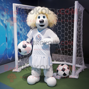 White Soccer Goal mascot costume character dressed with a A-Line Skirt and Necklaces