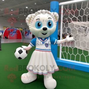 White Soccer Goal mascot costume character dressed with a A-Line Skirt and Necklaces