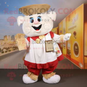 Cream Goulash mascot costume character dressed with a Blouse and Coin purses