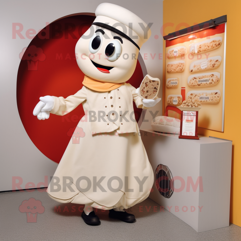 Cream Goulash mascot costume character dressed with a Blouse and Coin purses Cream Goulash mascot costume character dressed with a Blouse and Coin purses
