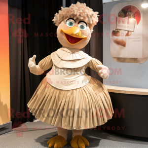 Tan Hens mascot costume character dressed with a Pleated Skirt and Earrings