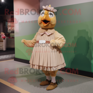 Tan Hens mascot costume character dressed with a Pleated Skirt and Earrings