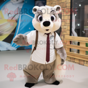 Beige Badger mascot costume character dressed with a Windbreaker and Bow ties