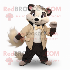 Beige Badger mascot costume character dressed with a Windbreaker and Bow ties