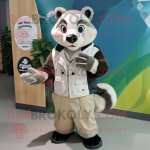 Beige Badger mascot costume character dressed with a Windbreaker and Bow ties