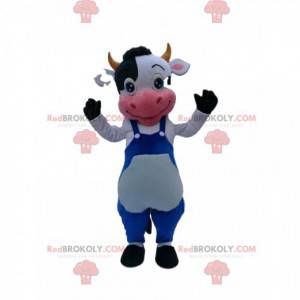 Black and white cow mascot with blue overalls - Redbrokoly.com