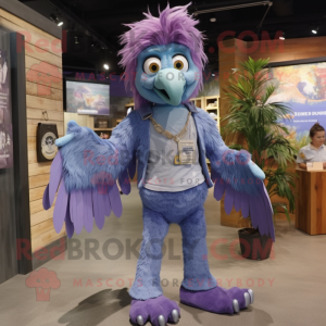 Lavender Harpy mascot costume character dressed with a Denim Shirt and Ties