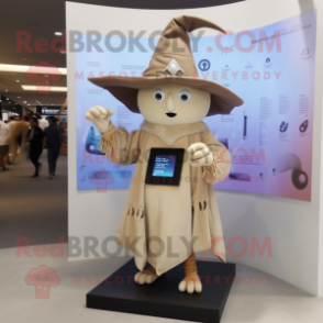 Beige Witch'S Hat mascot costume character dressed with a Oxford Shirt and Digital watches