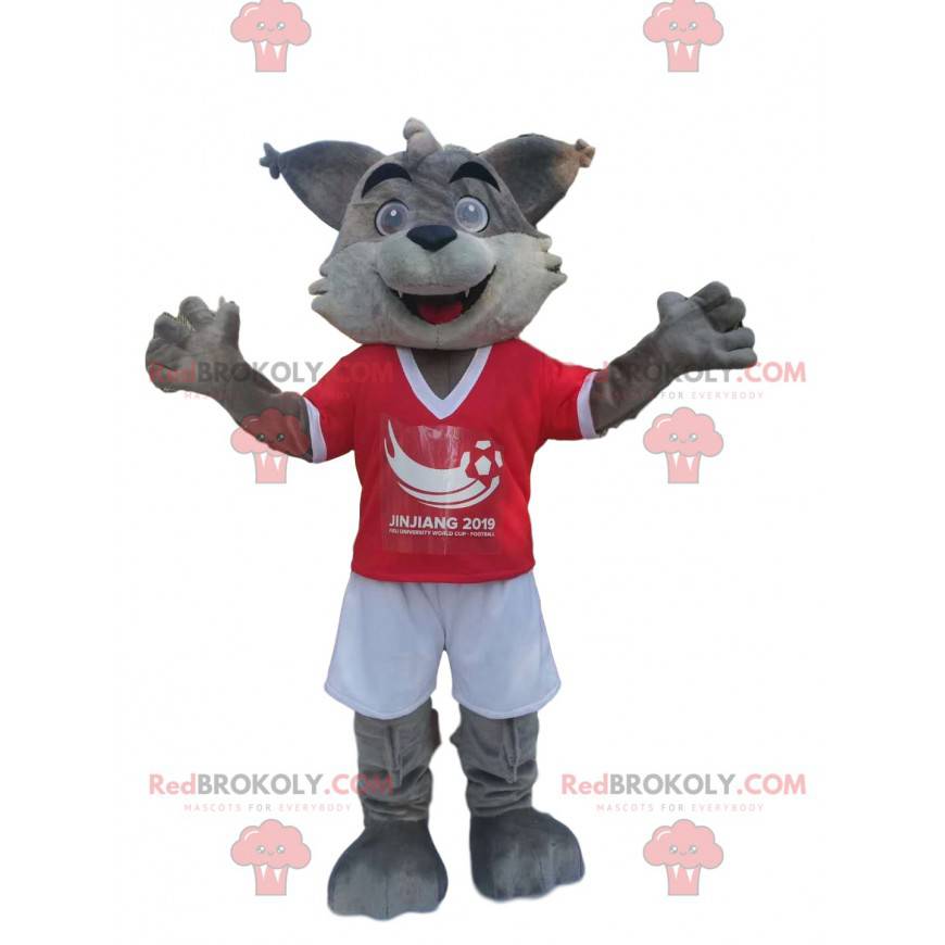 Grå og hvit ulvemaskot i sportsklær - Redbrokoly.com Grå og hvit ulvemaskot i sportsklær - Redbrokoly.com