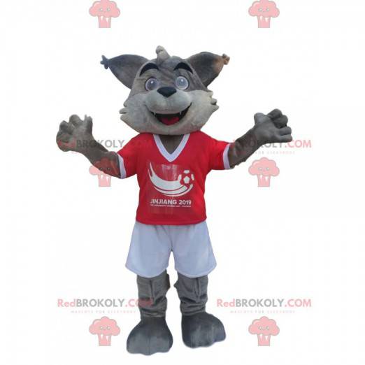 Gray and white wolf mascot in sportswear - Redbrokoly.com
