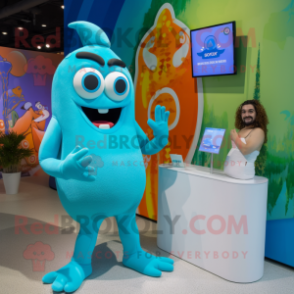 Cyan Goulash mascot costume character dressed with a Bikini and Watches