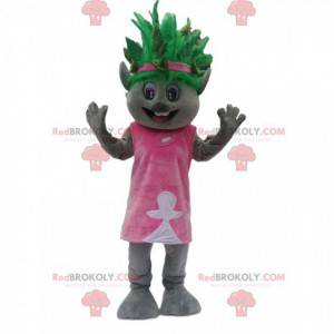 Gray koala mascot with an eccentric green hairstyle -