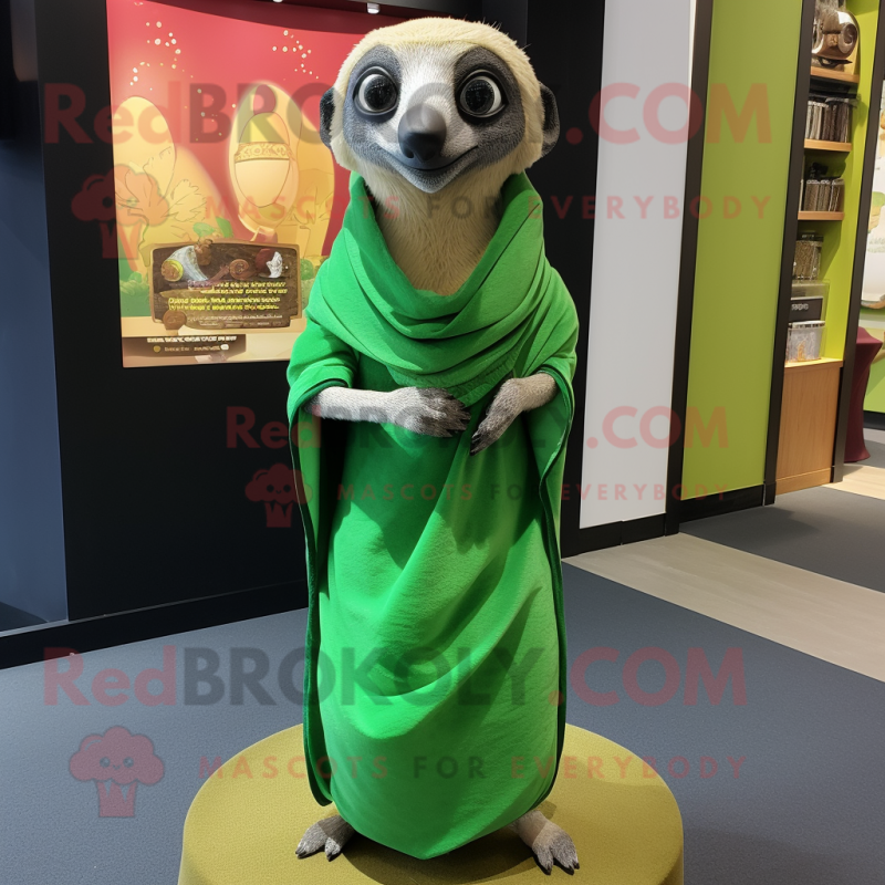 Green Meerkat mascot costume character dressed with a Wrap Skirt and Shawls