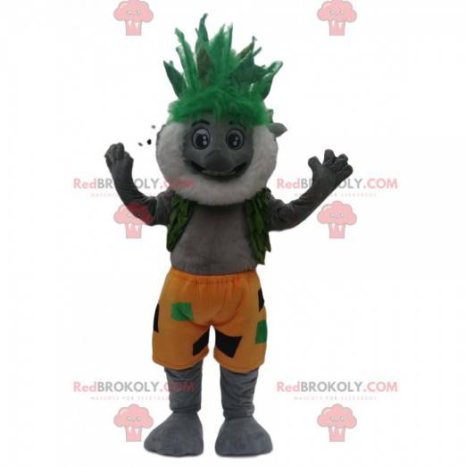 Bearded gray koala mascot with a wacky green hairstyle -