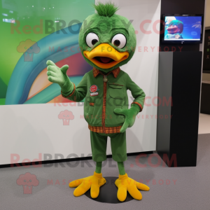 Forest Green Mandarin mascot costume character dressed with a Skinny Jeans and Earrings