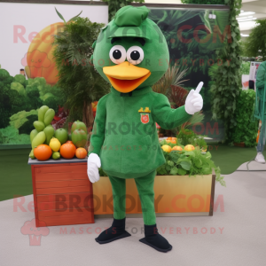 Forest Green Mandarin mascot costume character dressed with a Skinny Jeans and Earrings