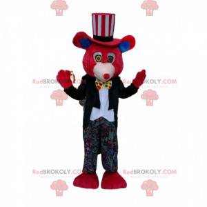 Mascote urso vermelho com roupa de palhaço - Redbrokoly.com