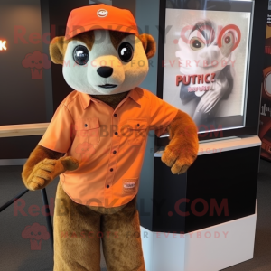 Orange Mongoose mascot costume character dressed with a Button-Up Shirt and Watches
