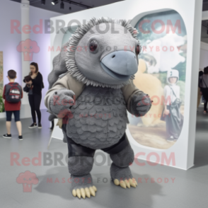 Gray Glyptodon mascot costume character dressed with a Skinny Jeans and Anklets